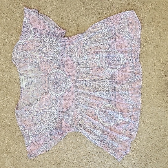 Pink Medallion Babydoll Blouse Lucky Brand Medium - Picture 1 of 7
